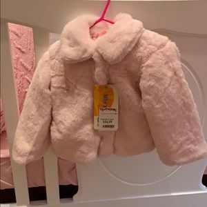 Toddler girls pink faux fur coat